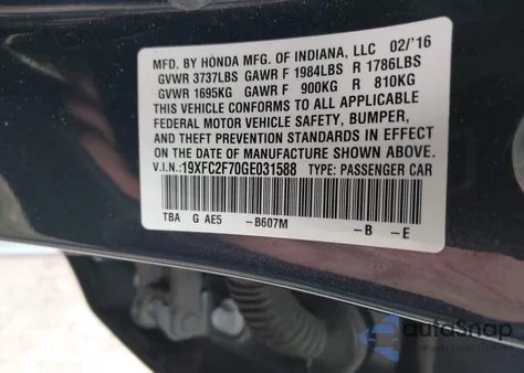 2016 Honda Civic Ex z USA, uszkodzony, nr VIN 19XFC2F70GE031588